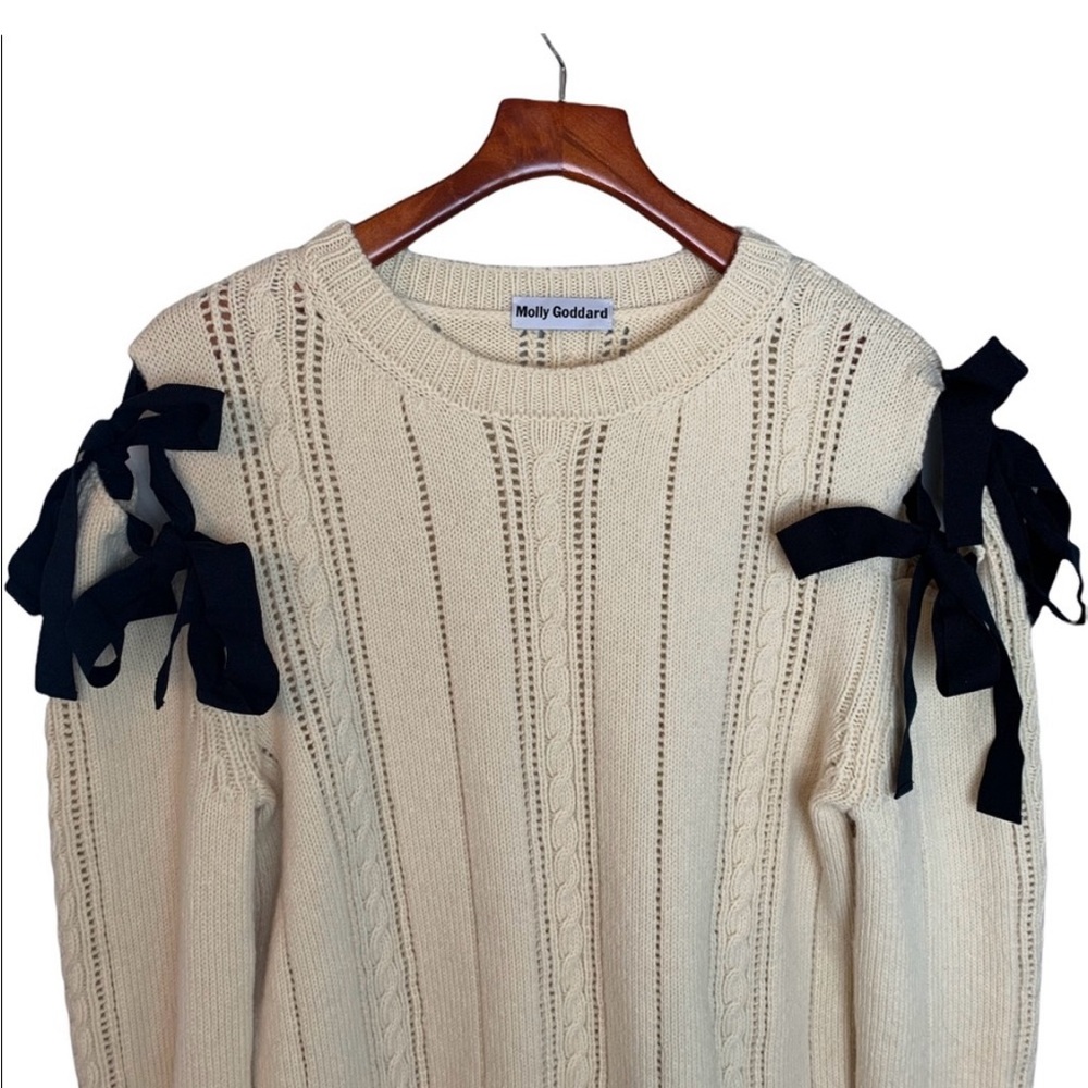 Molly Goddard Ivory Sweater with Navy Ribbon Accents